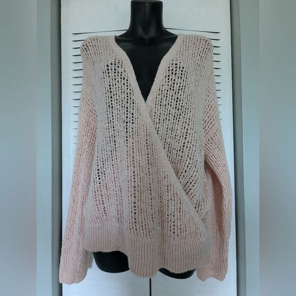 Billabong Open Weave Wrap Sweater Powder Pink M Vneck L/S Balletcore Feminine - Picture 1 of 5